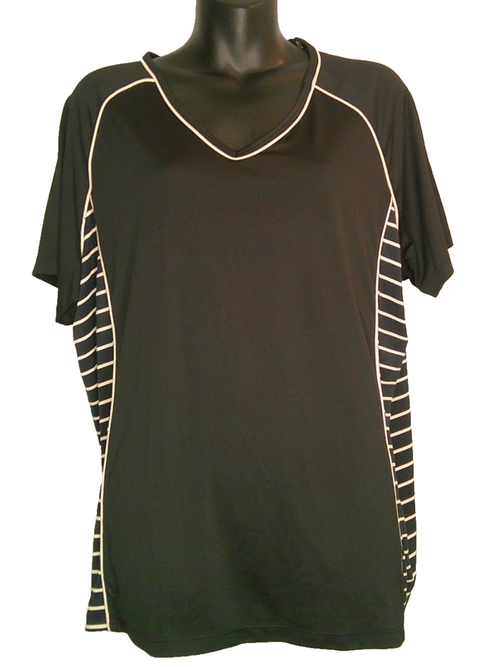 Liz Claiborne Woman Stretch 1X Black Short Sleeve V-neck Athletic Shirt NEW